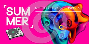 Electronic music fest summer wave poster. Club party flyer. Abstract gradients waves music background