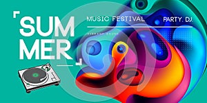 Electronic music fest summer wave poster. Club party flyer. Abstract gradients waves music background