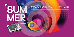 Electronic music fest summer wave poster. Club party flyer. Abstract gradients waves music background