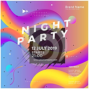 Electronic music fest summer wave poster. Club party flyer. Abstract gradients waves music background. - Vector