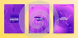 Electronic Music Flyers Set. Techno Dance Poster. Gradient Wave