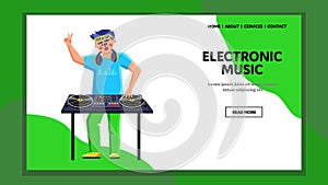 Electronic Music Performing Disk Jockey Vector Illustration