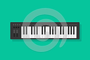 Electronic musical piano keyboard vector illustration, flat cartoon midi controller or synthesizer isolated clipart