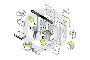 Electronic Organization Files Isometric Concept
