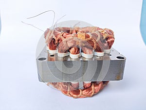 Electronic parts of electrical equipment. The copper coil functions as a dynamo for generating electric magnetic power