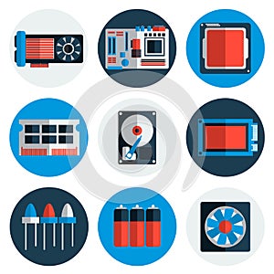 Electronic parts flat icons