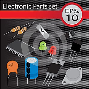 Electronic Parts set, flat style.