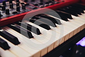 Electronic piano keyboard close up