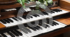 Electronic piano keyboards close up