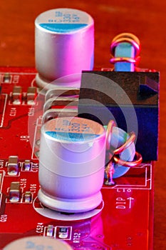 Electronic Printed Circuit Board with Electronic components in red