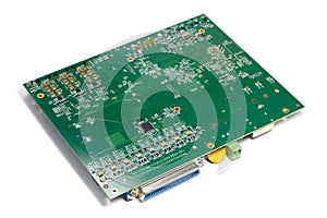 Electronic printed circuit board with microchip and many electrical components