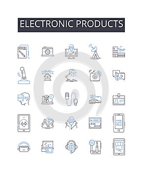 Electronic products line icons collection. Digital devices, Technological items, Electric goods, Cyber products, High
