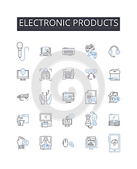 Electronic products line icons collection. Digital devices, Technological items, Electric goods, Cyber products, High