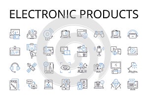 Electronic products line icons collection. Digital devices, Technological items, Electric goods, Cyber products, High