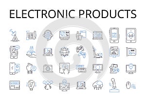 Electronic products line icons collection. Digital devices, Technological items, Electric goods, Cyber products, High