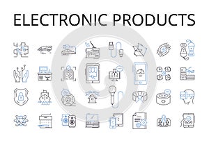 Electronic products line icons collection. Digital devices, Technological items, Electric goods, Cyber products, High