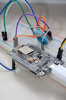 Electronic programming background. Microcontroller project. Arduino electronic platform for hobbyists concept