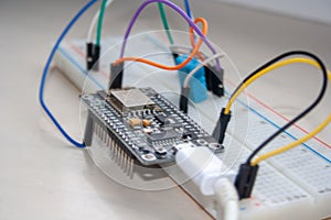 Electronic programming background. Microcontroller project. Arduino electronic platform for hobbyists concept