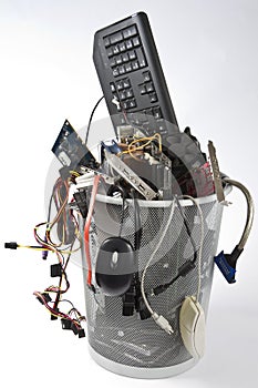 Electronic scrap in trash can