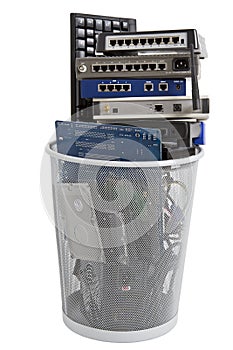 Electronic scrap in trash can