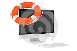 Electronic Service concept. Desktop computer with Life Buoy