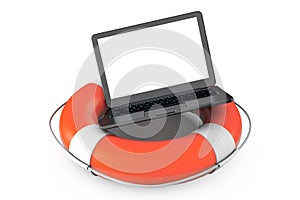 Electronic Service concept. Modern Laptop with Life Buoy