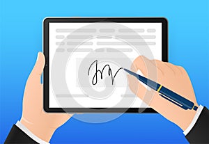 Electronic signature in flat style. Flat infographic. Phone icon vector. Digital background. Electronic signature.