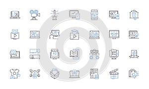 Electronic software line icons collection. Algorithm, Application, Automation, Backend, Binary, Compiler, Cryptography