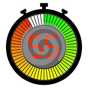 electronic stopwatch with a gradient dial starting with green 55 seconds