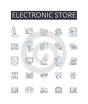 Electronic store line icons collection. Decentralization, Cryptography, Transparency, Consensus, Immutable, Smart