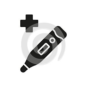 Electronic Thermometer Silhouette Icon. Medical Tool for Temperature Measurement Glyph Pictogram. Medicals Diagnosis photo