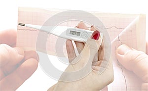 Electronic thermometer in the women's hands