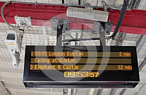 Electronic Timetable on London Railway Platform