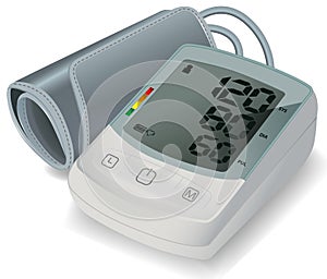 Electronic Tonometer for blood pressure measurement. Automatic Upper Arm Blood Pressure Monitor. Healthcare concept.