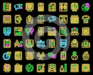 Electronic voiting icons set vector neon