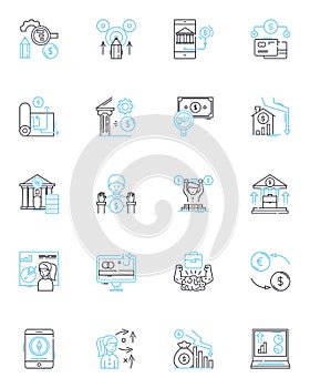 Electronic wallet linear icons set. Digital currency, Cryptocurrency, Payment, Transact, Security, Mobile, Blockchain