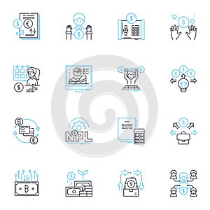 Electronic wallet linear icons set. Digital currency, Cryptocurrency, Payment, Transact, Security, Mobile, Blockchain photo