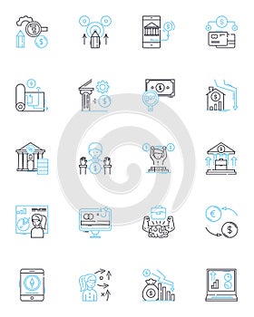 Electronic wallet linear icons set. Digital currency, Cryptocurrency, Payment, Transact, Security, Mobile, Blockchain photo