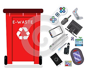 Electronic waste recycling garbage can trash isolated flat design icon vector illustration