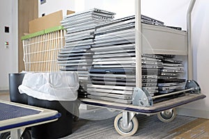 Electronic waste - stack of laptops to be discarded
