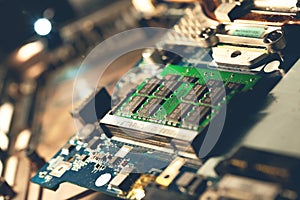 Electronics background technology close up of the green kit circuit board