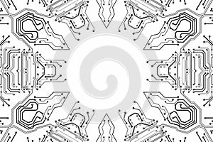 Electronics chip board. Printed circuit board electronic high-tech model, digital technology. Illustration abstract computer chip