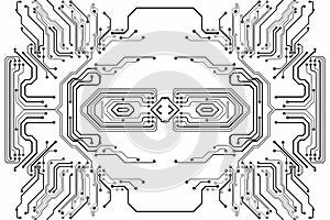 Electronics chip board. Printed circuit board electronic high-tech model, digital technology. Illustration abstract computer chip