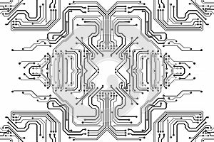 Electronics chip board. Printed circuit board electronic high-tech model, digital technology. Illustration abstract computer chip
