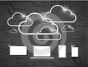 Electronics and clouds computing illustration