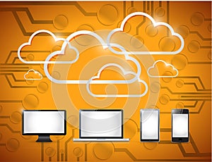 Electronics and clouds computing illustration