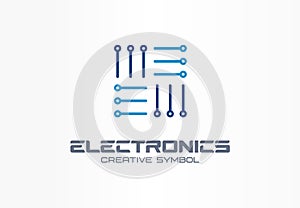 Electronics creative symbol concept. Digital technology, software, hardware upgrade, app abstract business logo. Circuit