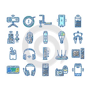 Electronics Digital Technology Icons hand drawn