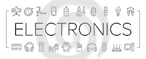 Electronics Digital Technology Icons Set Vector .