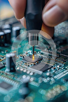 Electronics Engineer Working on Circuit Board
